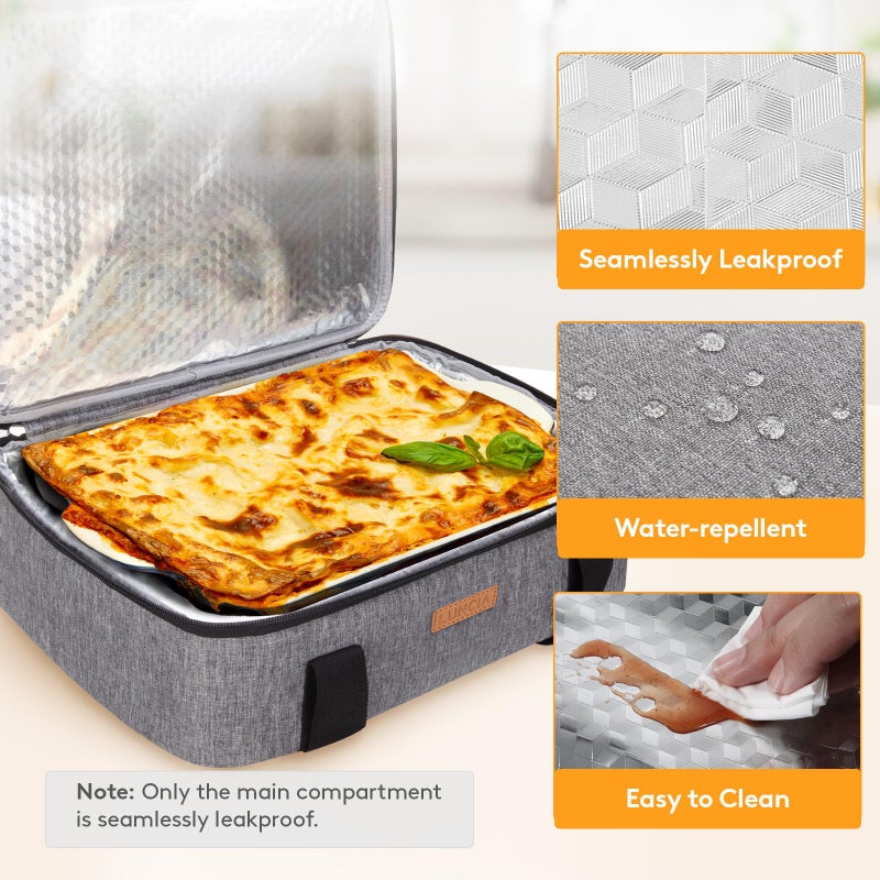 LUNCIA Lifewit LUNCIA Insulated Single Decker Casserole Carrier, Lasagna Lugger Tote Keeps Food Hot or Cold, Thermal Lunch Bag for Potluck Parties, Picnic and Cookouts, Fits 9" x 13" Baking Dish, Grey - Image 4